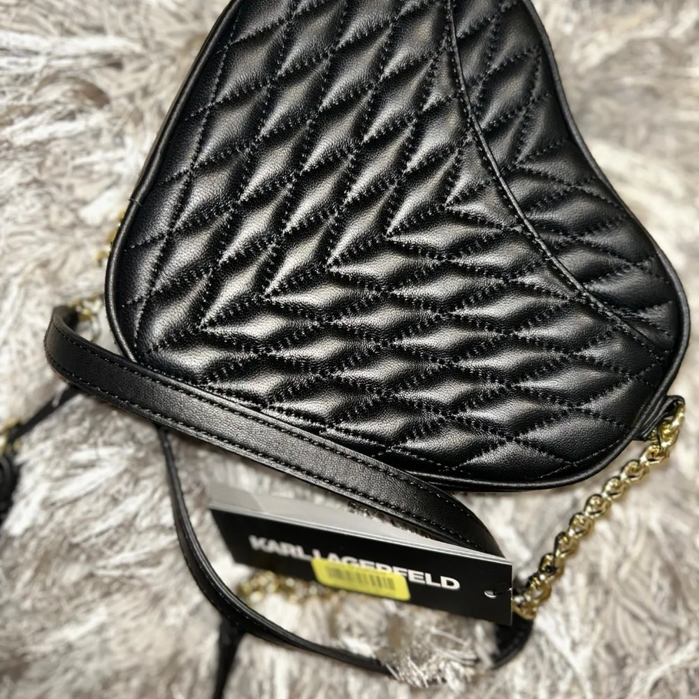 Karl Lagerfeld Paris Quilted Heart Kosette Leather Crossbody Bag Black - Picture 3 of 5